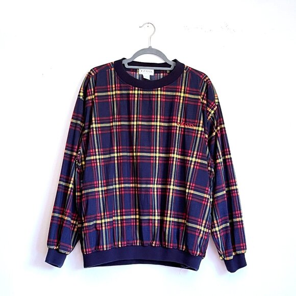 Vintage Men's IZOD Tartan Plaid Crewneck Pullover Windbreaker Jacket Medium